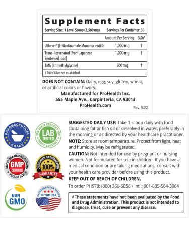 ProHealth Longevity Ultimate NMN Pro Complete 75g - 3-in-1 Formula with Uthever Ultra-Pure NMN to Boost NAD+ - 2.64oz - Buy Online on GoSupps.com