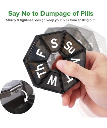 Extra Large Weekly Pill Organizer - Portable 7 Day Pill Case for Travel - Black - Buy Online on GoSupps.com