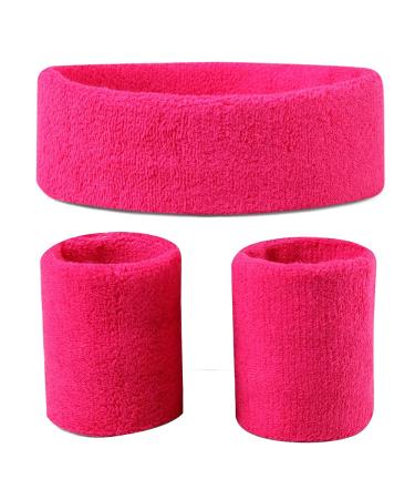 Sweatbands (Headband/Wristband Set) for Working Out,80's Costume Party Neon Pink