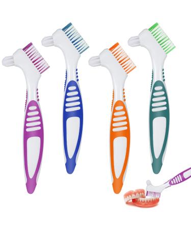 Caromoriber House 4Pcs Denture Brush Dual Head Toothbrushes Portable Denture Brush with Soft Bristles and Dual Angled Hard Denture Cleaning Brush for Denture Care Denture Toothbrush