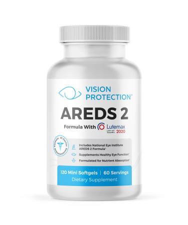 VISION PROTECTION AREDS 2 Eye Vitamin & Mineral Supplement for Ocular Health Natural Eye Institute AREDS 2 Study Formula with Lutein Vitamin C & Zeaxanthin 120 Mini Softgels