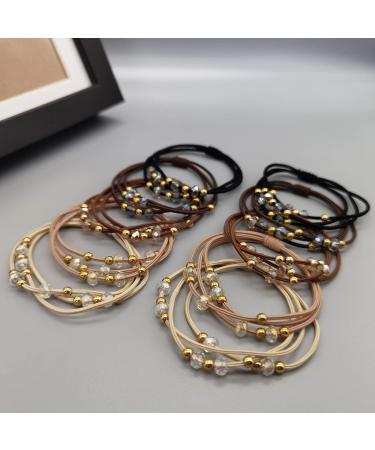 UaiUya 10pcs Small Gold Bead Hair Ties - Elastic Ponytail Holders for Women and Girls | Hair Tie Bracelets with Crystal Beads - Ideal for Thick, Thin, and Curly Hair (5 Colors) - Buy Online on GoSupps.com