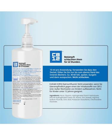 CB12 Mouthwash with Zinc Acetate & Chlorhexidine - 12-Hour Fresh Breath Mint Flavor Alcohol-Free 1000ml (1 Pack) - International Shipping Available - Buy Online on GoSupps.com