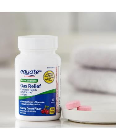 Equate Gas Relief-Simethicone 125 mg Chewable Tablets Cherry Creme 48 Count (Pack of 1) for Stomach Comfort Set by Basket Goods - Buy Online on GoSupps.com