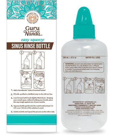 GuruNanda Sinus Rinse Bottle - Comfort Tip for Natural Nasal Irrigator Relief for Adults & Kids - 240ml Capacity 1 Count Sinus Rinse Bottle - Buy Online on GoSupps.com