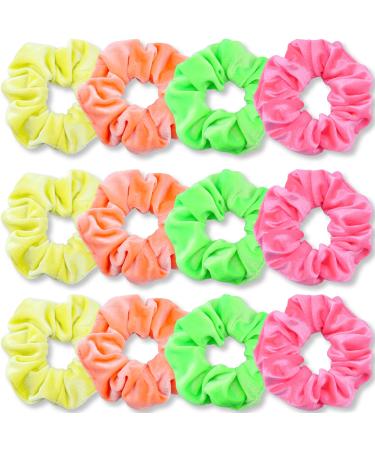 IVARYSS Neon Scrunchies for Hair 80s Premium Velvet Soft Hair Scrunchy Solid Colors Thick Elastic Bands Hair Accessories for Women and Girls 12 Pack - Buy Online on GoSupps.com