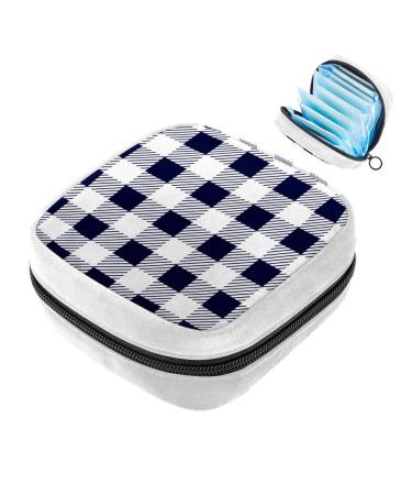 GIAPB Sanitary Napkin Storage Bag Period Bag Tampon Bag Makeup Bag Pad Pouch Blue and White Plaid Color1808
