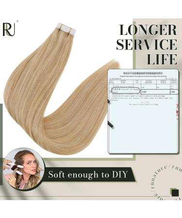 Runature Tape Extensions - 45 cm Real Hair with Blonde Highlights | Invisible Human Hair #16P24 - 50g - Buy Online on GoSupps.com