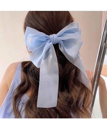 Inilbran Vintage Silk Bow Hair Clips Long Silk Satin Bow Hair Clips French Chiffon Hair Clip Barrette Long Silk Ribbon Bow Hair Clips Headpiece Large Silky Bow Hair Accessories blue - Buy Online on GoSupps.com