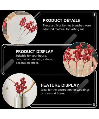 HOMSFOU 24pcs Christmas Berries Christmas Berry Pick Christmas Picks Christmas Holly Berry Branch Glitter Mini Wreath Evening Party Decoration Cranberries Artificial Plastic Foam Banquet Red 20X4X4CM - Buy Online on GoSupps.com