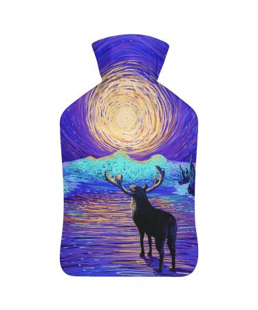 Starry Sky Deer Hot Water Bottle With Cover Plush Bed Bottle Hand Warmer For Adults And Children 26.5X15.3cm