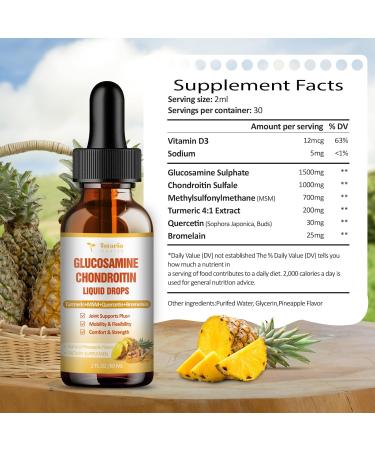 Glucosamine Chondroitin MSM Liquid Drops FSA-HSA - Joint Support Supplement for Mobility Flexibility & Bones Chondroitin Sulfate Supplement Turmeric Quercetin Bromelain MSM Oil 2 FL.OZ 2 Fl Oz (Pack of 1) - Buy Online on GoSupps.com