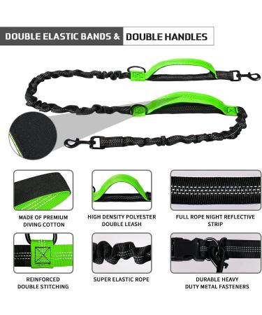 Unipampa Jogging Dog Leash - Hands-Free Leash with Belly Belt for Small & Medium Dogs | Reflective Adjustable 120-170 cm Double Handle Green - Buy Online on GoSupps.com