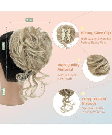 S-Noilite Claw Clip Messy Bun Hair Piece - Sandy Blonde & Bleach Blonde 16P613 | Updo Hair Chignon Curly Wavy Scrunchies for Women - Buy Online on GoSupps.com