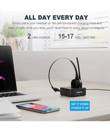 Angteela Trucker Bluetooth Headset with Noise Cancelling Mic & Charging Base - Ideal for Home Office, Call Center, Skype - Wireless Cell Phone Headset with Mute Function - Buy Online on GoSupps.com