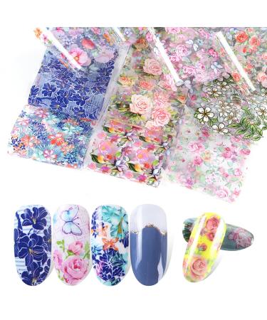 10pcs Art Film Nail Foil Decal Stickers Set for Nails Flowers Floral Nail Design Decor Wraps Transfer Foil Manicure