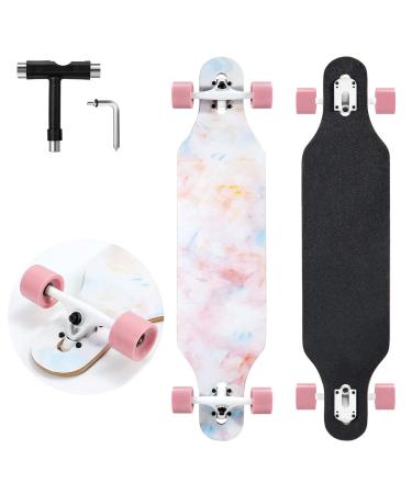 TLHB Longboard Skateboard, 41 Inch Drop Through Longboard Complete 9-Ply Nature Maple Premium Cruiser Long Board for Adults, Teens and Kids - High-Speed Bearings & T-Tool Pink