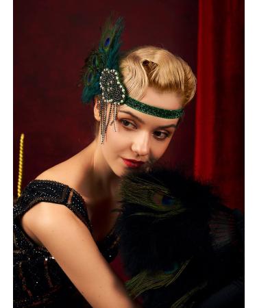 SWEETV Dark Green Rhinestone Flapper Headband - 1920s Great Gatsby Hair Accessories - Buy Online on GoSupps.com