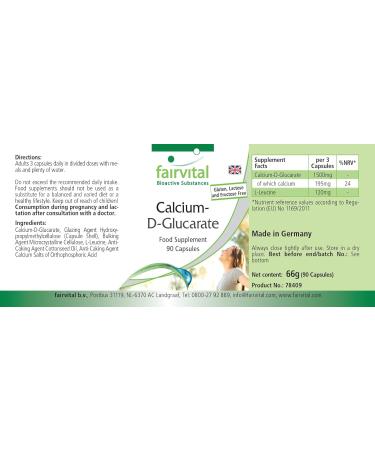 Fairvital | D-glucarate de calcium - 90 g lules - 1500mg dont 195mg de calcium par dose journali re - qualit contr l e et hautement dos e - 100% v g talien - Made in Germany - Buy Online on GoSupps.com