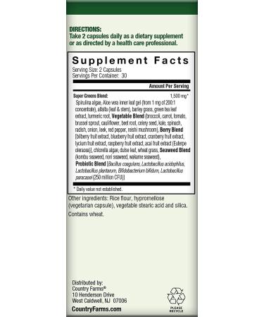 Country Farms Super Greens Capsules - 32 Superfoods for Total Wellness - 60 Capsules - Buy Online on GoSupps.com