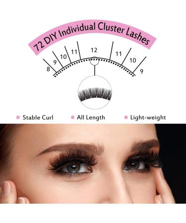 Cluster Lashes 72 Pcs Individual Lash Clusters 14mm - Reusable DIY Eyelash Extension Super Thin Band - Soft & Comfortable - Into You-01-D - Buy Online on GoSupps.com