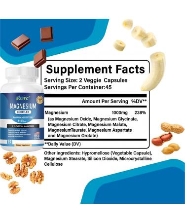 Magnesium Complex Supplement - 1000mg with 8 Magnesium Forms: Glycinate Citrate Malate Taurate & Orotate - Supports Muscle Function Bone Strength & Relaxation - Vegan Non-GMO - 180 Capsules - Buy Online on GoSupps.com