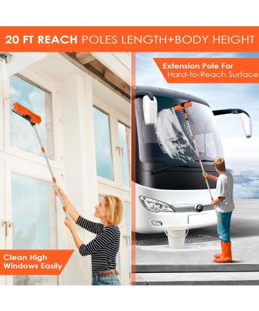 Mokasi Window Cleaning Squeegee Kit: 20+ Feet Reach 2 in 1 Window Washing Squeegee & Duster with 3 to 14 ft Spliceable Extension Pole - Window Cleaner Tool for Home Indoor Outdoor High Glass Washing Orange - Buy Online on GoSupps.com