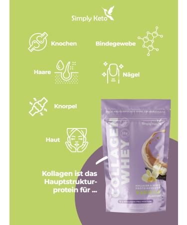  Simply Keto Vanilla Collagen & Whey Protein Powder Keto & Lower Carb Shake 22g Protein 0.5g Net Carbs Gluten-Free Sweetened Stevia Pasture-Raised | 15 Servings - Buy Online on GoSupps.com