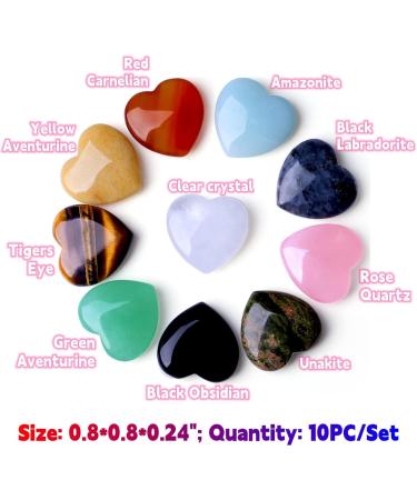 10 PCS Heart Crystals Stones Healing Love Shaped Gemstones Set - Rose Quartz, Amethyst - Wholesale Reiki Energy Balancing Gift - Buy Online on GoSupps.com