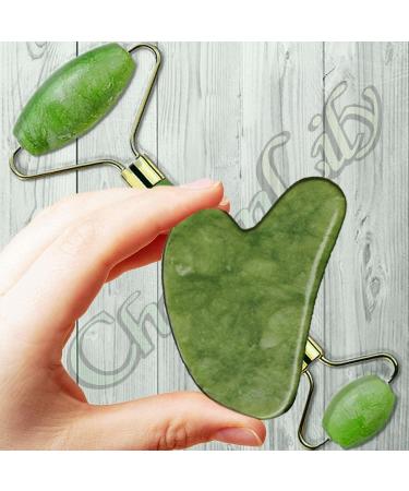 Charmlily Jade & Ice Roller + Gua Sha Massager Tool Set for Face & Eyes - Reduce Wrinkles, Puffiness, and Migraine Pain Relief - 3 in 1 Cold Facial Stone - Buy Online on GoSupps.com