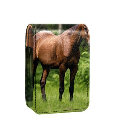 Travel Lipstick Organizer Case Lipstick Case Portable Makeup Bag With Mirror Brown Horse on the Grass N834v4mmag