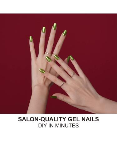 DANNI & TONI Virtual Meadow Green Metallic Mirror Nail Wraps - 28 Semi-Cured Gel Stickers for Salon-Quality Manicure - Buy Online on GoSupps.com