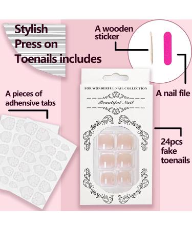YOSOMK Ombre Pink French Tips Press On Toenails | 24 Pcs Gradient Short Fake Nail Tips for Women | Summer Nude Square Glue On Toenails - Buy Online on GoSupps.com