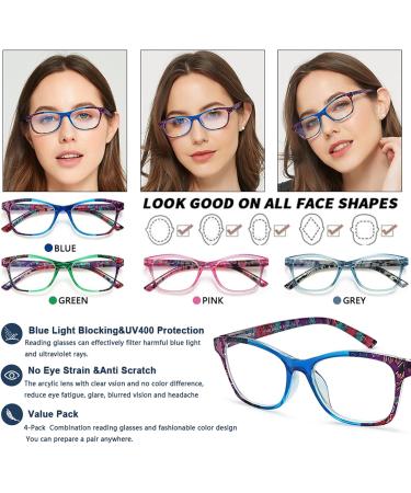 4 Pack Blue Light Blocking Reading Glasses for Men & Women - Fashionable Computer Eyewear with Spring Hinge 1.75 Magnification - Buy Online on GoSupps.com