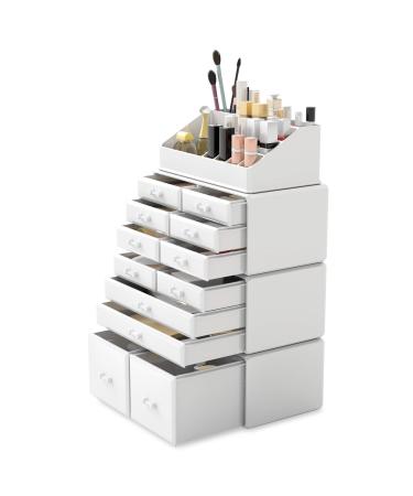 Readaeer Makeup Cosmetic Organizer Storage Drawers Display Boxes Case with 12 Drawers (White)