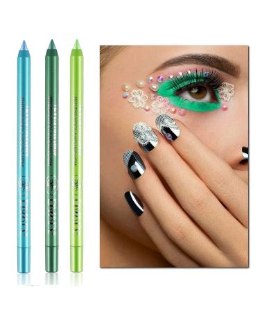 3 Pcs Glitter Green Eyeliner Pencil Set - Metallic Eye Shadow & Liner Kit | Professional Colorful Eye Makeup Pen Set - Grassland Series - Buy Online on GoSupps.com