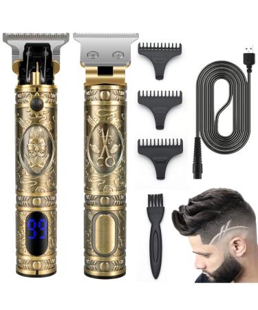 Hair Clippers Men Professional T-Blade Trimmer Cordless Electric Self Hair Clippers with LCD Screen Rechargeable Trimmer-Smooth Clipping 0mm Bald Hair Cutting Kit Gold+black