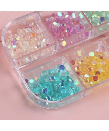 Frosted Aurora Imitation Pearl Mermaid Bubble Beads - 2022 New Candy Color Glass Beads for Nail Art DIY - 3mm Semi-Circular Flat Bottom Beads - 6-Grid Box - Buy Online on GoSupps.com