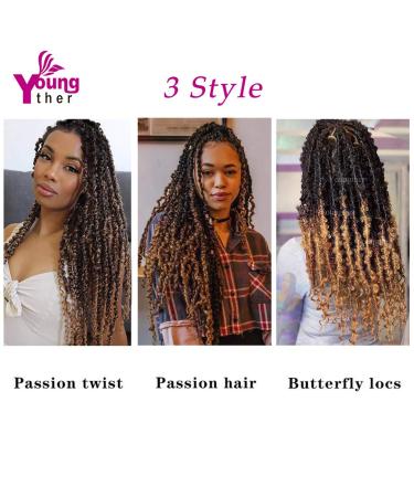 Youngther 7 Packs 154 Strands Passion Twist Hair for Butterfly Locs Crochet - 18 Water Wave Synthetic Bohemian Ombre Braiding Hair - Perfect Gift for Women - Buy Online on GoSupps.com