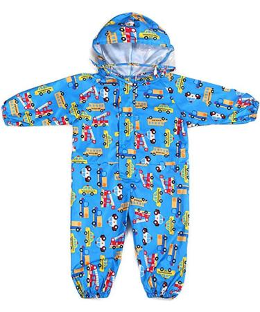 De feuilles Kids Button Rain Suit | Waterproof Hooded Raincoat Jumpsuit 2-3 Years - Blue Cars - Buy Online on GoSupps.com