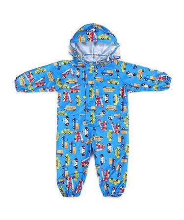 De feuilles Kids Button Rain Suit All-in-one Waterproof Puddle Suits Hooded Raincoat Jumpsuit 4-6 Years Blue Cars