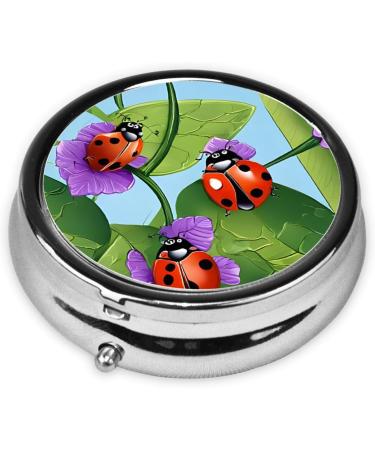 Ladybug Round Pill Box - 3 Compartment Mini Decorative Pill Organizer for Travel - Portable Pocket Vitamin Holder Case - Buy Online on GoSupps.com