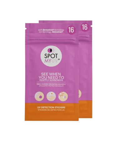 SPOTMYUV 32-Count UV Stickers for Sunscreen with Patented Dermatrue SPF Sensing Technology 16 Count (Pack of 2)
