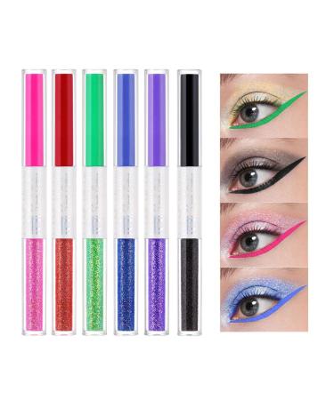 Color Eyeliner | 6-Color Matte Liquid Eyeliner Set | Colorful Neon Eyeliner Pencil Pigmented Waterproof Smudgeproof Long Lasting Gel Eye Liner Makeup Kit for Women Uaxiu B
