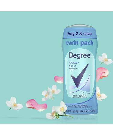 Degree Antiperspirant Deodorant Shower Clean Twin Pack 48-Hour Sweat and Odor Protection Antiperspirant for Women 2.6 oz - Buy Online on GoSupps.com