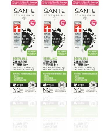 SANTE Toothpaste Vitamin B12 - Organic Vegan Fluoride Paste (3 x 75 ml) - Sage & Lemon Flavor - Natural Cosmetics - Buy Online on GoSupps.com