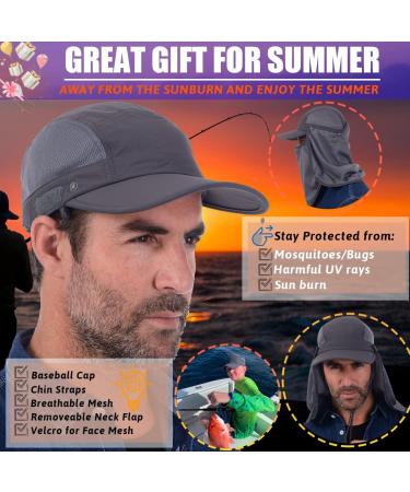 USHAKE Sun Cap Fishing Hat with Face Neck Cover Flap - Dark Grey - Buy Online on GoSupps.com
