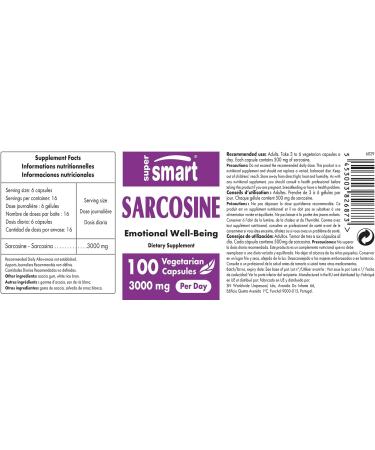 Supersmart Sarcosine 3000mg per Day  Nootropics Supplement - Brain Nutrition | Non-GMO & Gluten Free - 100 Vegetarian Capsules - Buy Online on GoSupps.com