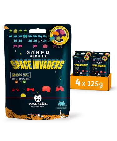 Powerbears Space Invaders gummy bears-20% fruit juice vitamins 6 fruity flavors (pack with 4x125g) Space Invaders (6-fruit taste) 125 g (4 Pack)