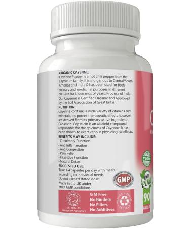 Organic Cayenne Capsules x 90 - 500mg | Soil Association Certified, Gluten Free, GM Free & Vegan - Buy Online on GoSupps.com